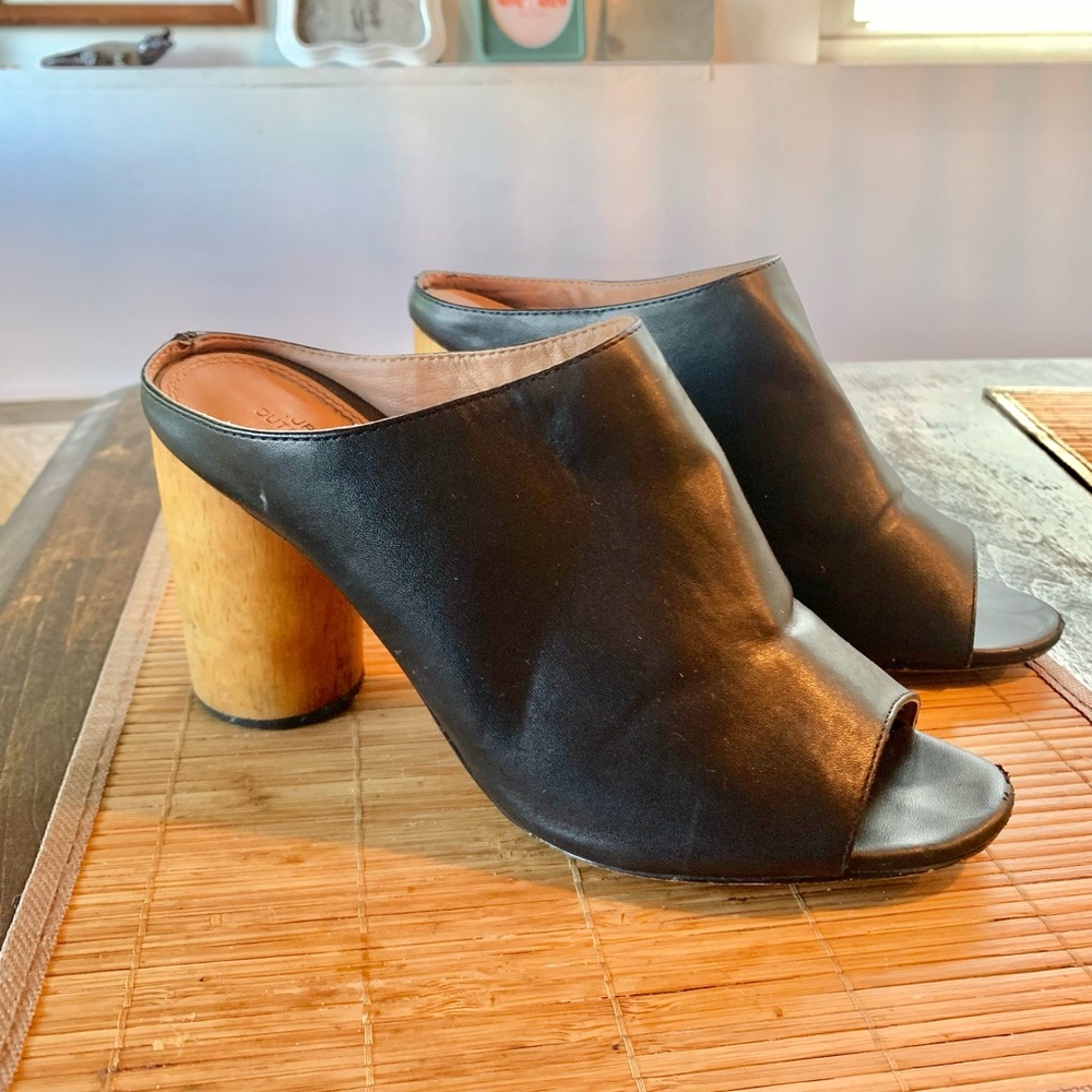 UO Black Leather Mule Wood Heel